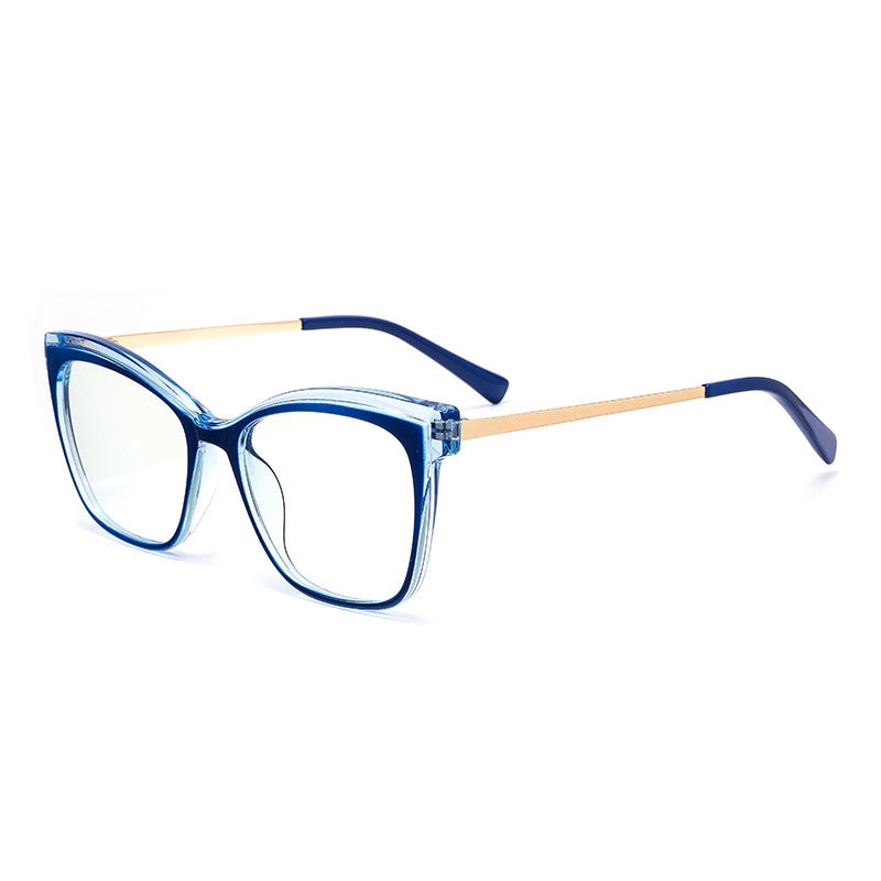 LENSVA Layered Crystal Cat Eye Spring Hinge Blue Light Glasses in Crystal Blue and Gold