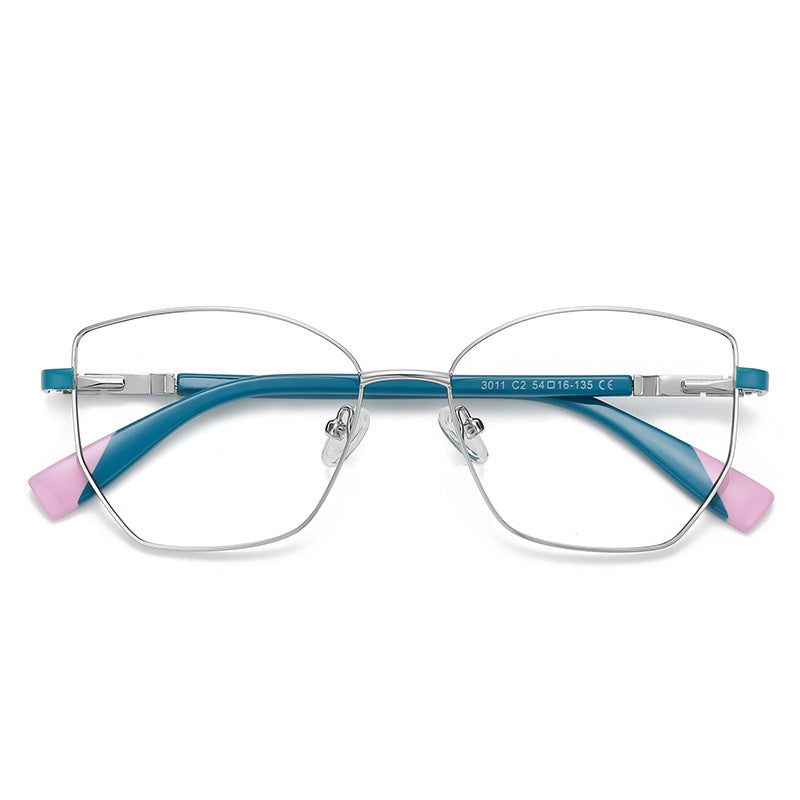 Dipped Tip Metal Butterfly Blue Light Blocking Glasses in Teal Blue with Pink Dipped Tips