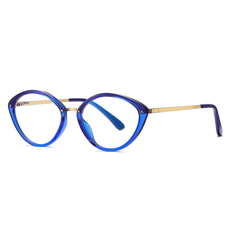 LENSVA Metal Bridge Cat Eye Spring Hinge Blue Light Glasses in Sapphire Blue and Gold