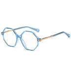 Geometric Octagon Spring Hinge Blue Light Blocking Glasses in Translucent Sky Blue with Gold Temples
