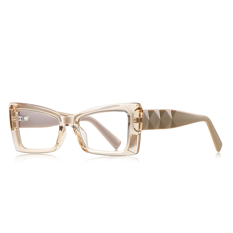 Faceted Prism Cat Eye Blue Light Blocking Glasses in Translucent Champagne Honey