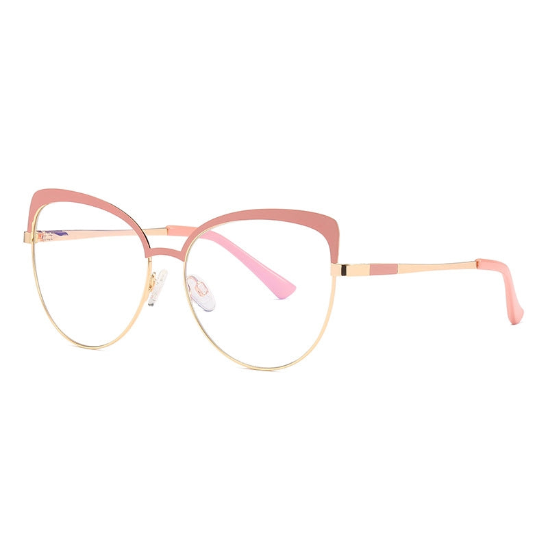Sculpted Browline Butterfly Spring Hinge Blue Light Blocking Glasses in Polished Gold and Blush Rose