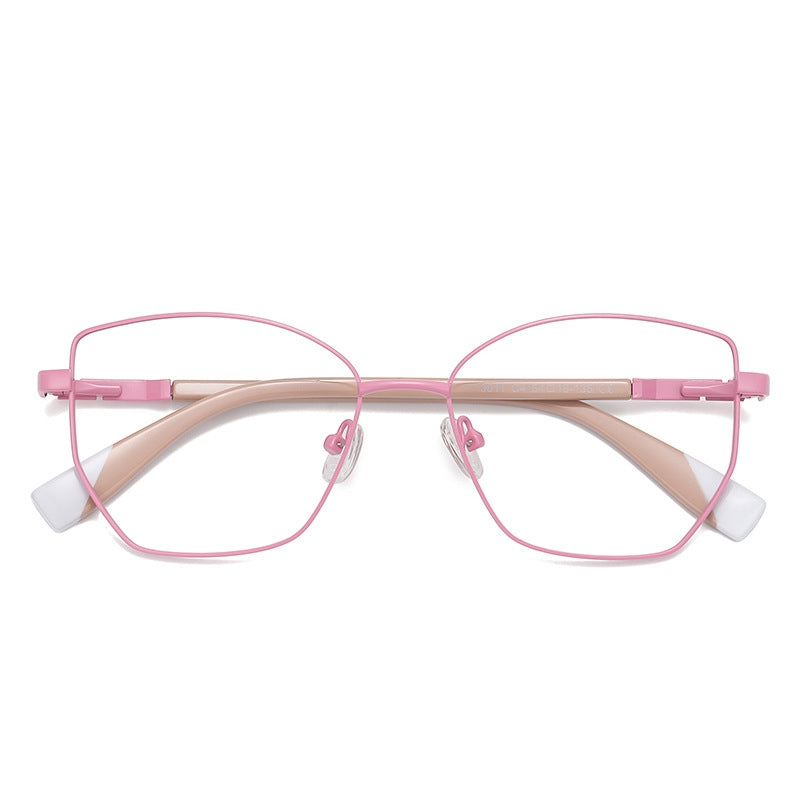 Dipped Tip Metal Butterfly Blue Light Blocking Glasses in Pastel Pink with White Dipped Tips