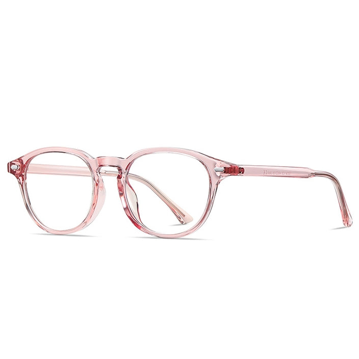 Dual Pin Rivet Keyhole Round Blue Light Blocking Glasses in Translucent Blush Pink