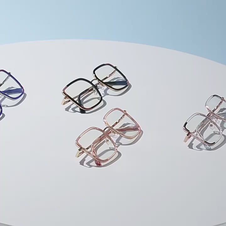 Colorblock Metal Square Blue Light Blocking Glasses