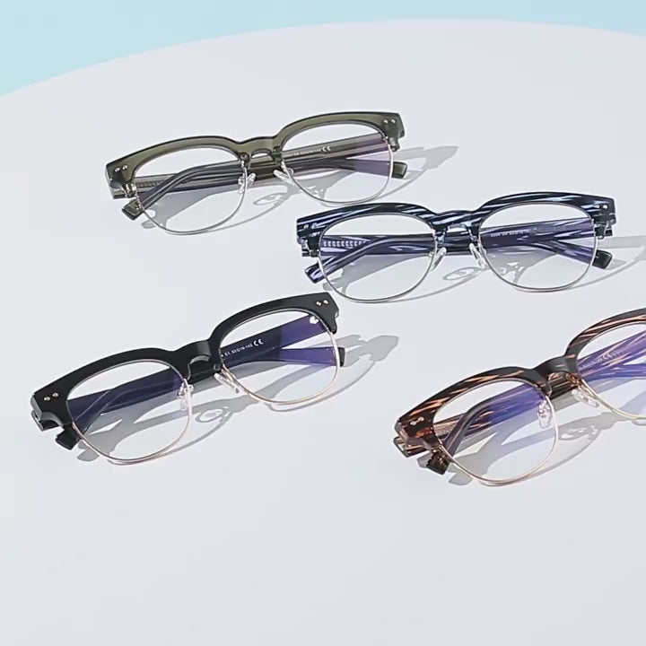 Dual Rivet Browline Blue Light Blocking Glasses