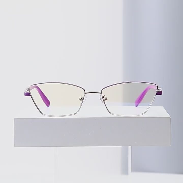 Contrast Sleeve Metal Cat Eye Blue Light Blocking Glasses