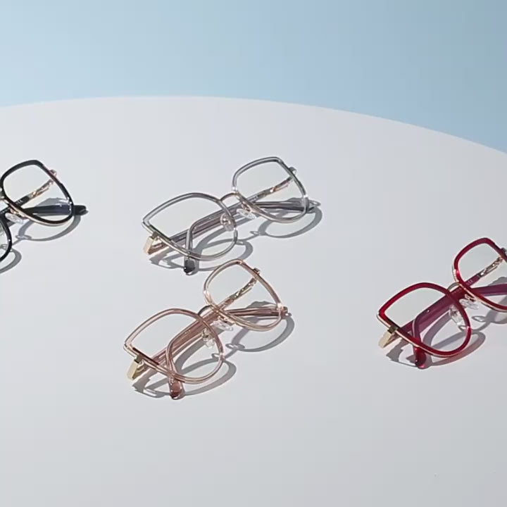 Segmented Temple Metal Cat Eye Blue Light Blocking Glasses