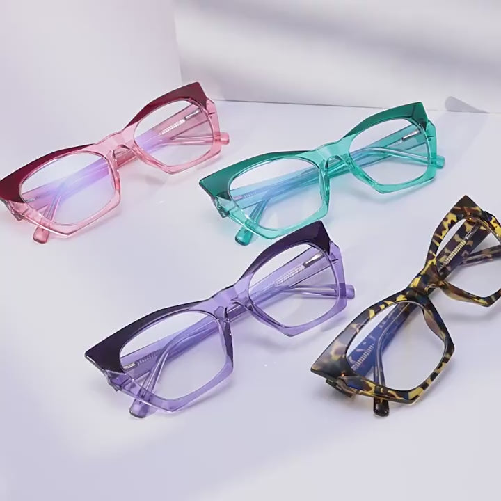 Bicolor Crystal Cat Eye Blue Light Blocking Glasses