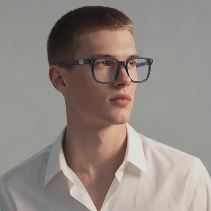 Ribbed Accent Square Blue Light Blocking Glasses