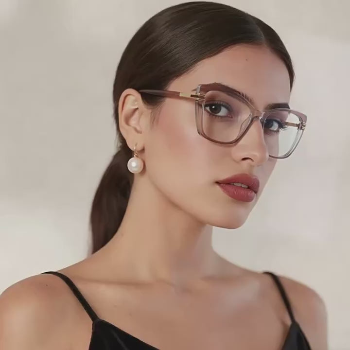 Oversized Cat-Eye Square Acetate Gold Temple Blue Light Blocking Glasses
