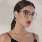 Oversized Cat-Eye Square Acetate Gold Temple Blue Light Blocking Glasses