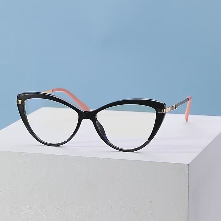 Banded Temple Cat Eye Blue Light Blocking Glasses