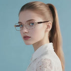 Grid-Texture Metal Rectangle Blue Light Blocking Glasses