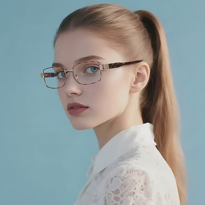 Grid-Texture Metal Rectangle Blue Light Blocking Glasses