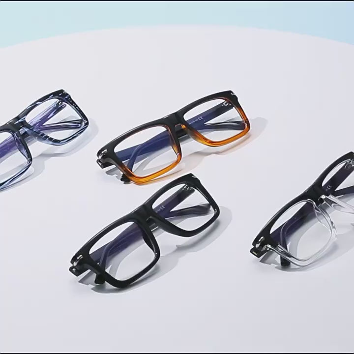 Wide Rectangular Flat Top Acetate Blue Light Blocking Glasses