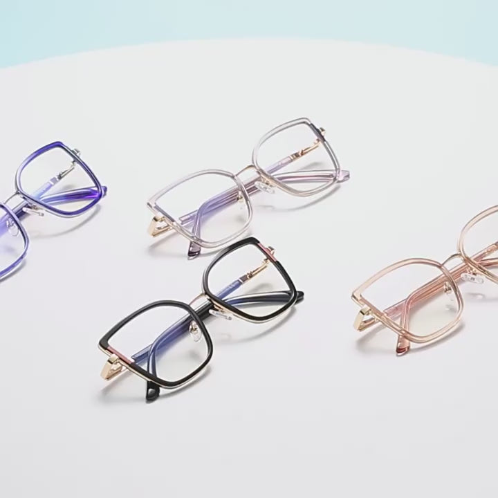 Segmented Temple Metal Square Blue Light Blocking Glasses
