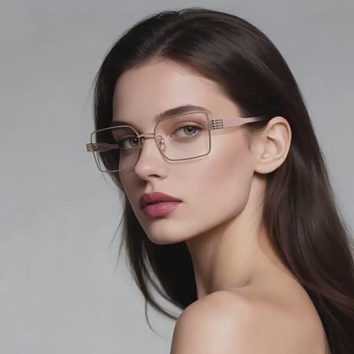 Oversized Square Metal Multi-Groove Hinge Blue Light Blocking Glasses