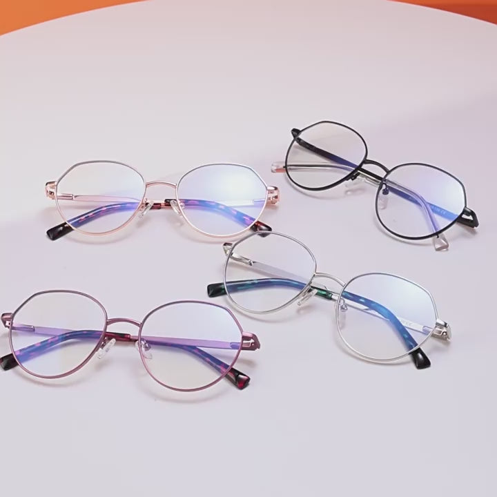 Geometric Metal Round Blue Light Blocking Glasses