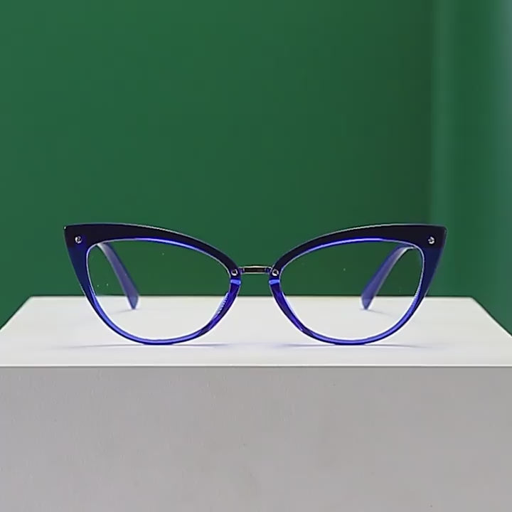 Mixed Material Cat Eye Gold Crossbar Blue Light Blocking Glasses