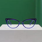 Mixed Material Cat Eye Gold Crossbar Blue Light Blocking Glasses
