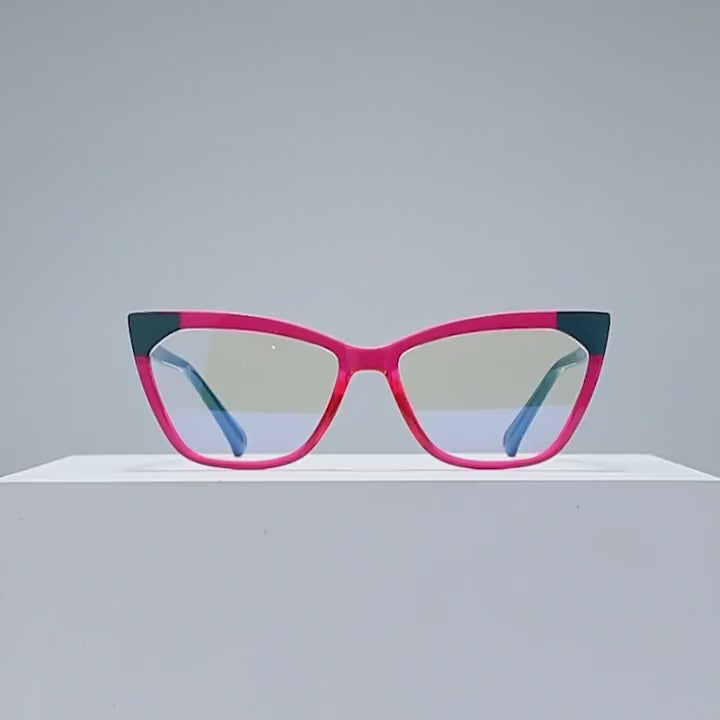 Two-Tone Wide Cat-Eye Acetate Spring Hinge Blue Light Blocking Glasses