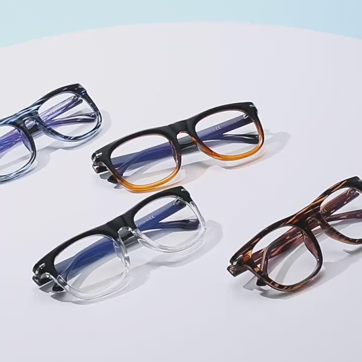 Dual Bar Rivet Rectangle Blue Light Blocking Glasses