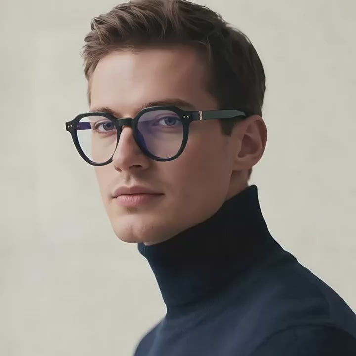 Rounded Pentagon Transparent Acetate Gold Hinge Blue Light Blocking Glasses