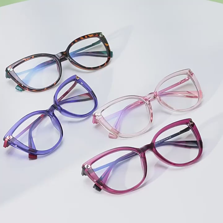 Two-Tone Metal Temple Cat Eye Blue Light Blocking Glasses
