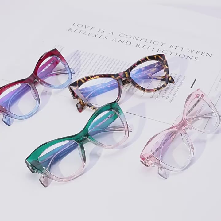 Diamond-Cut Temple Oversized Cat Eye Blue Light Blocking Glasses
